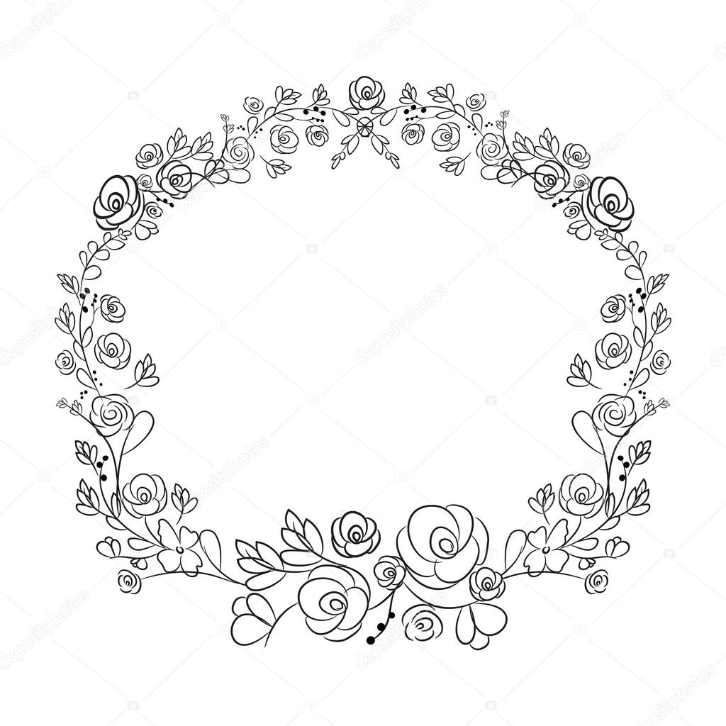 1024x1024 Spring Flower Wreath Laurel Branches. Vector Hand Drawn Design