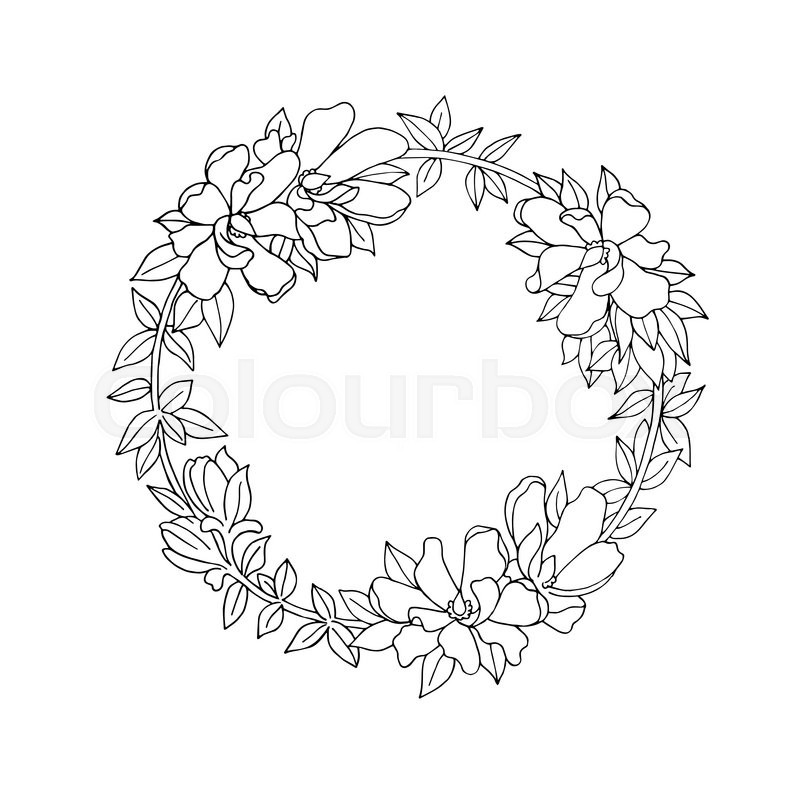 800x800 Black And White Vintage Detailed Flower Wreath Stock Vector