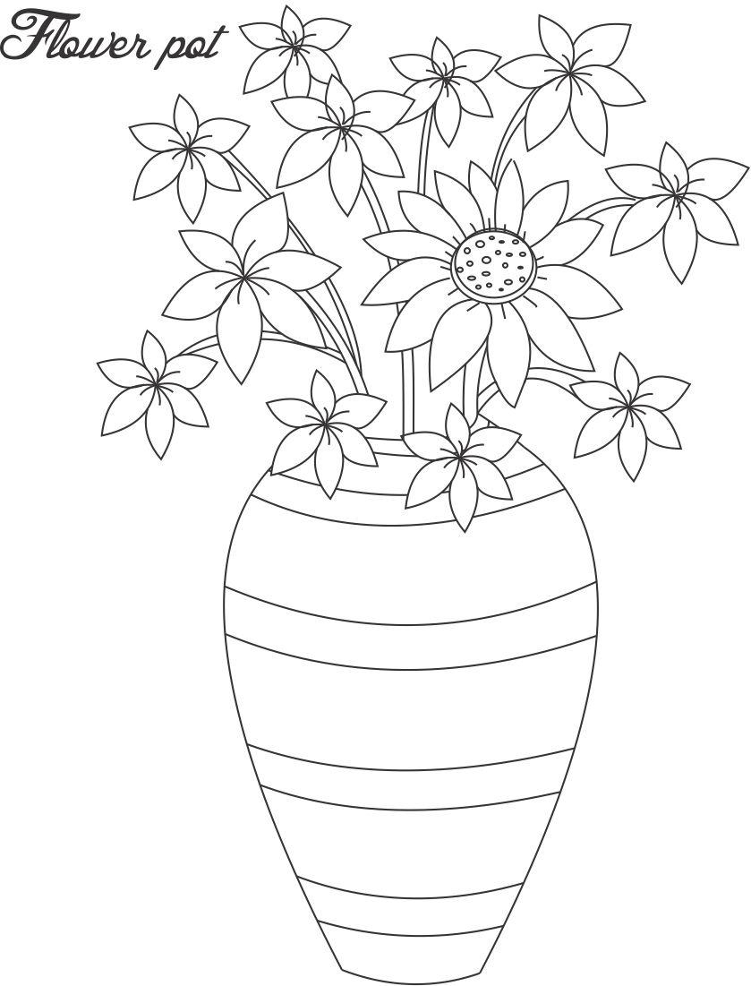839x1101 Pot And Flower Drawing Rose Flower Pot Drawing