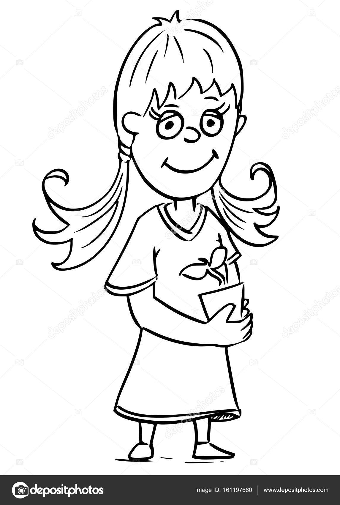1145x1700 Cartoon Illustration Of Girl Holding Flower Pot Flowerpot Stock