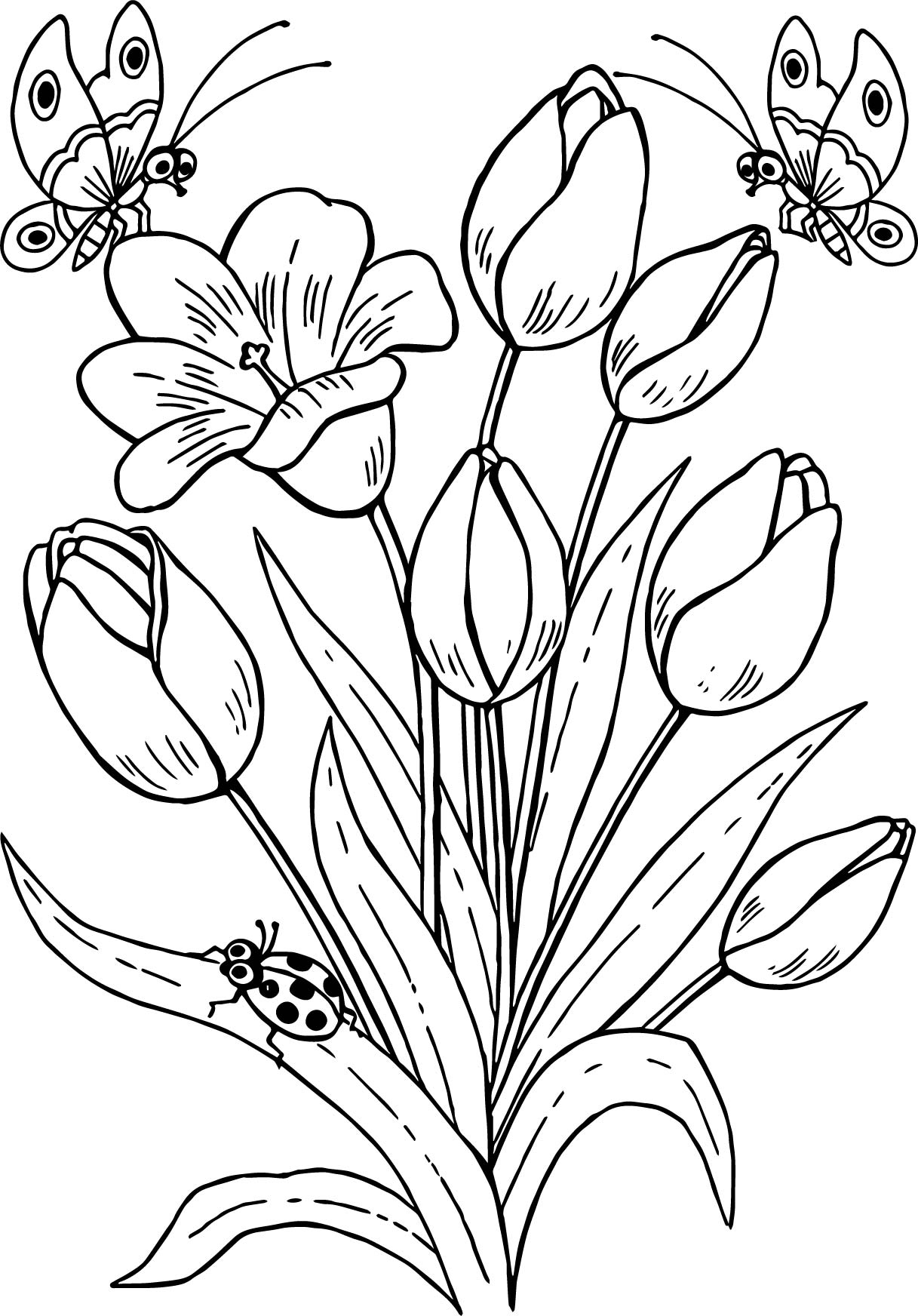 1217x1744 Drawing Butterfly And Flowers Drawing Butterfly Flowers Tulips