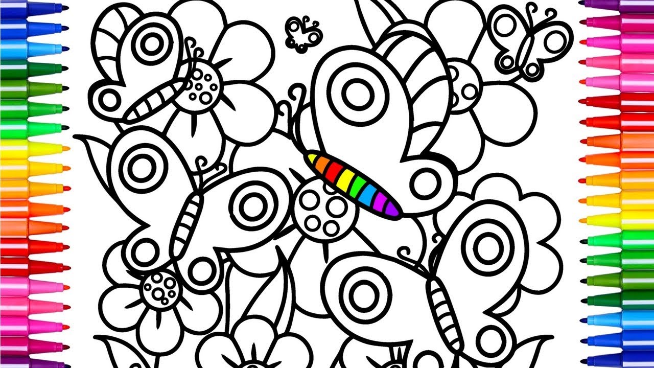 1280x720 Flowers And Butterfly Coloring Pages Drawing Pages And Learn