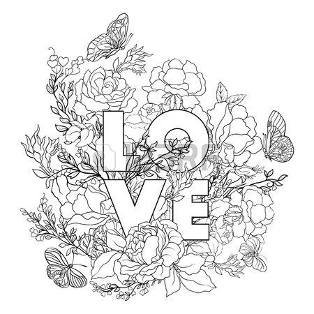 450x450 Rose Flower Background With Space For Text. Outline Drawing