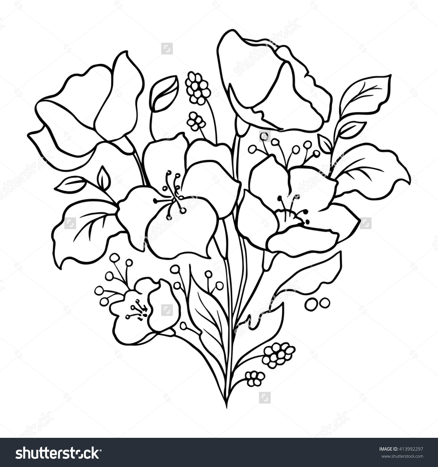 1500x1600 Outline Drawing Of Flowers Floral Outline Silhouette Flowers