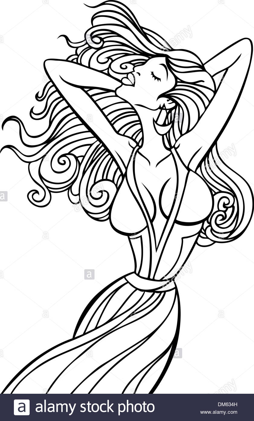 841x1390 Flowing Hair Woman Line Art Stock Vector Art Amp Illustration
