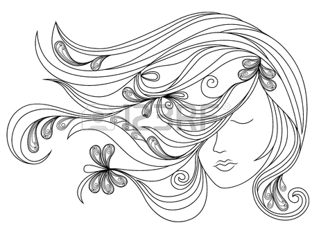 450x338 Abstract Female Head Silhouette With Flowing Hair And Hand, Vector