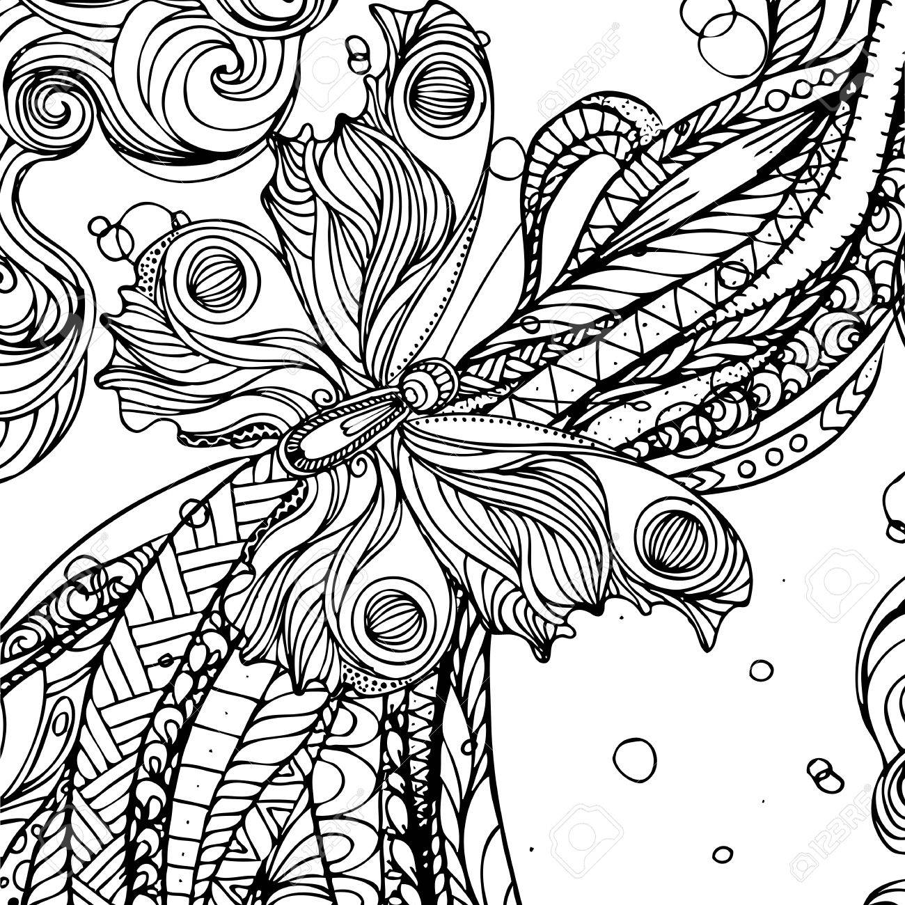 1300x1300 Hand Drawn Ink Doodle Flowing Hair And Butterfly On White