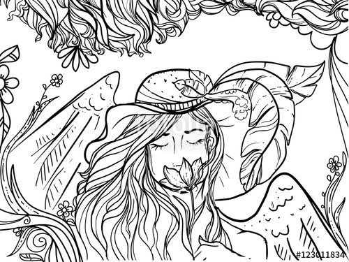 500x375 Hand Drawn Ink Doodle Girls Face And Flowing Hair On White