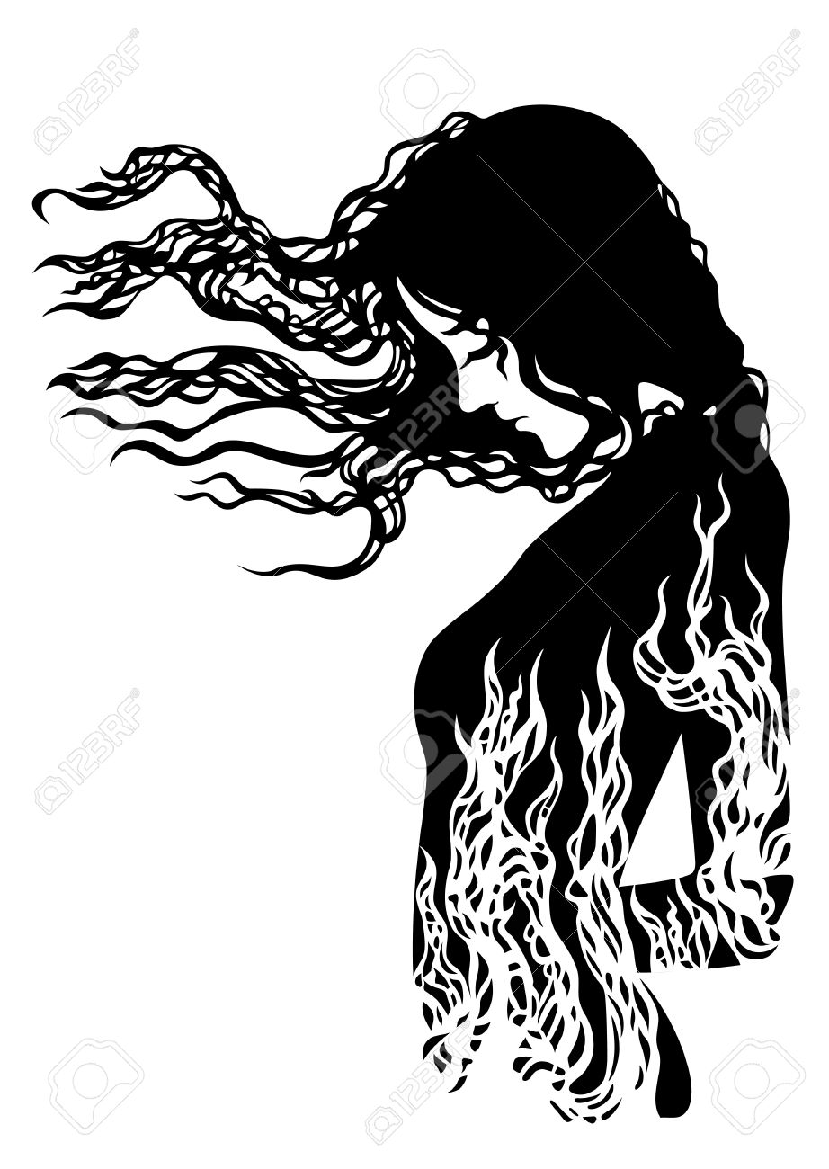 922x1300 Silhouette Of A Girl With Flowing Hair Royalty Free Cliparts