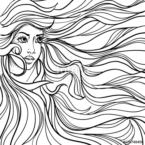 500x500 Hand Drawn Ink Doodle Womans Face And Flowing Hair On White