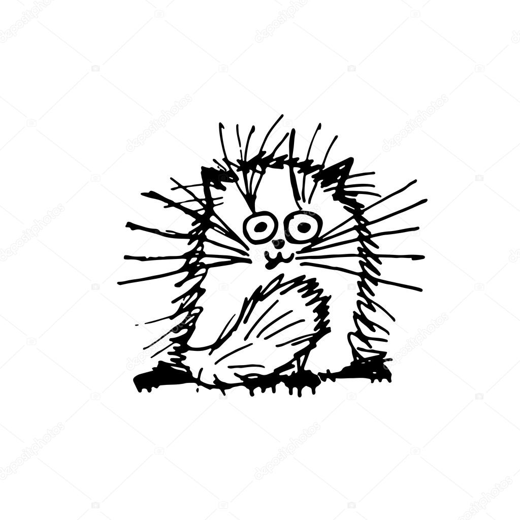 1024x1024 Funny Fluffy Cat, Sketch For Your Design Stock Vector