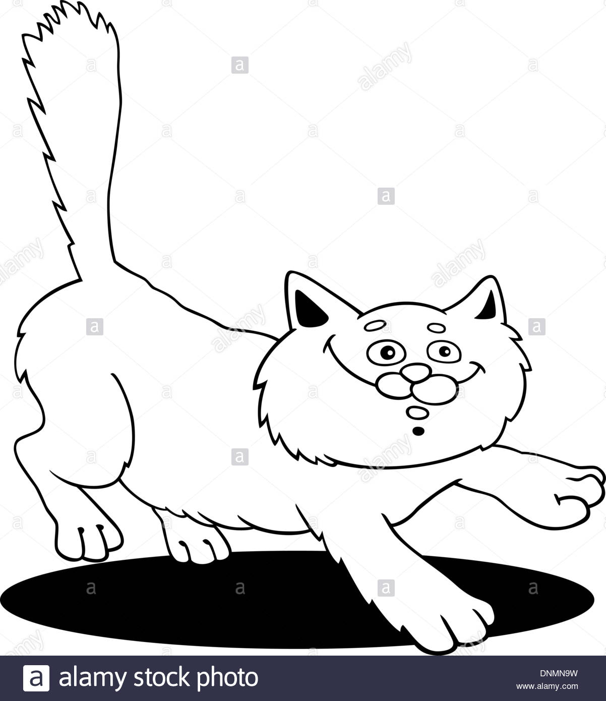 1202x1390 Cartoon Illustration Of Running Fluffy Cat For Coloring Book Stock