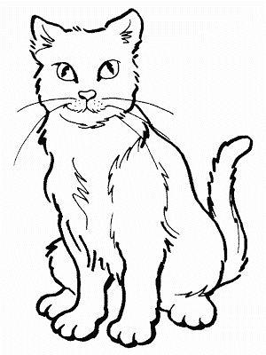 300x400 Fluffy Cat Sitting Coloring Page