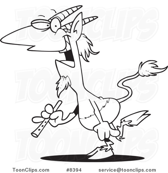 581x600 Cartoon Black And White Line Drawing Of A Pan Faun Holding A Flute