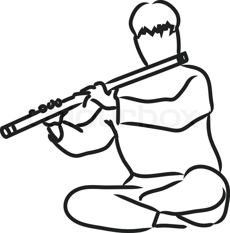 791x800 Vector Silhouette Of Indian Musician Playing Flute Stock Vector