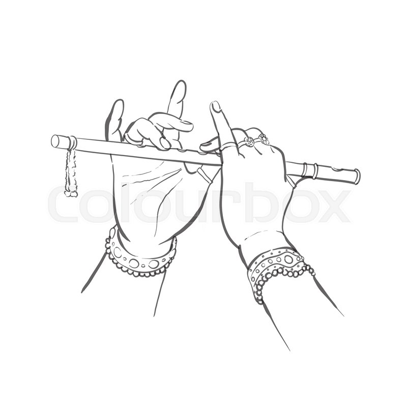800x800 Divine Hands Of Krishna With Flute On White Background In Sketch