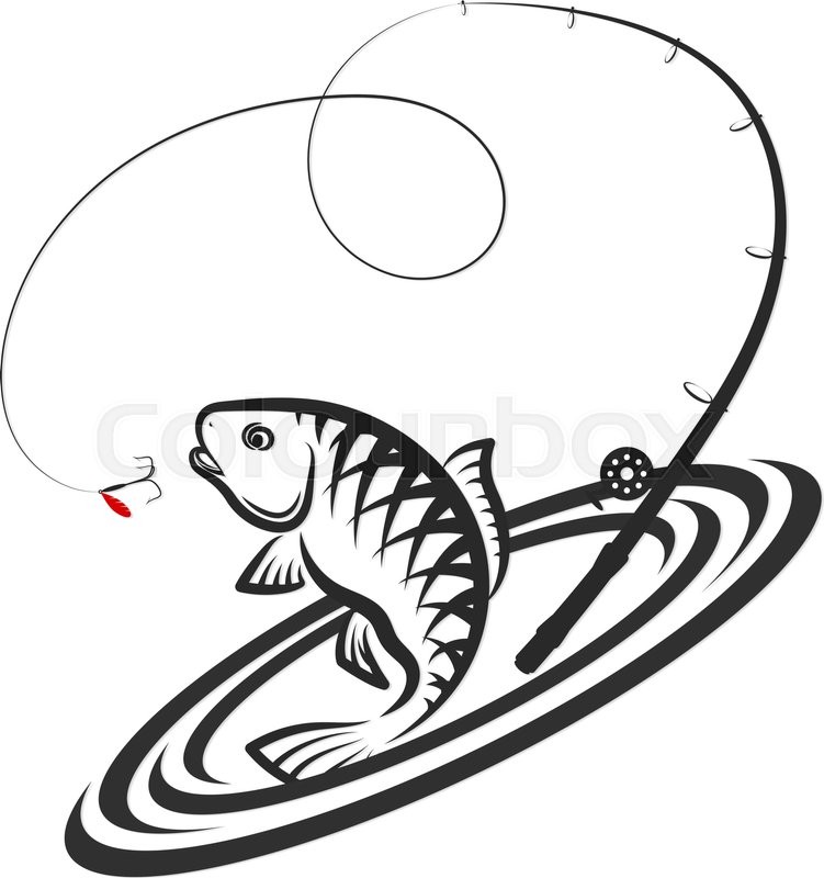 751x800 Fish Jumping For Bait And Fishing Rod Design Stock Vector