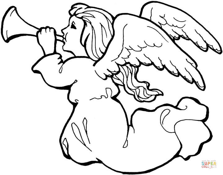 720x566 Flying Angel With Trumpet Coloring Page Free Printable Coloring