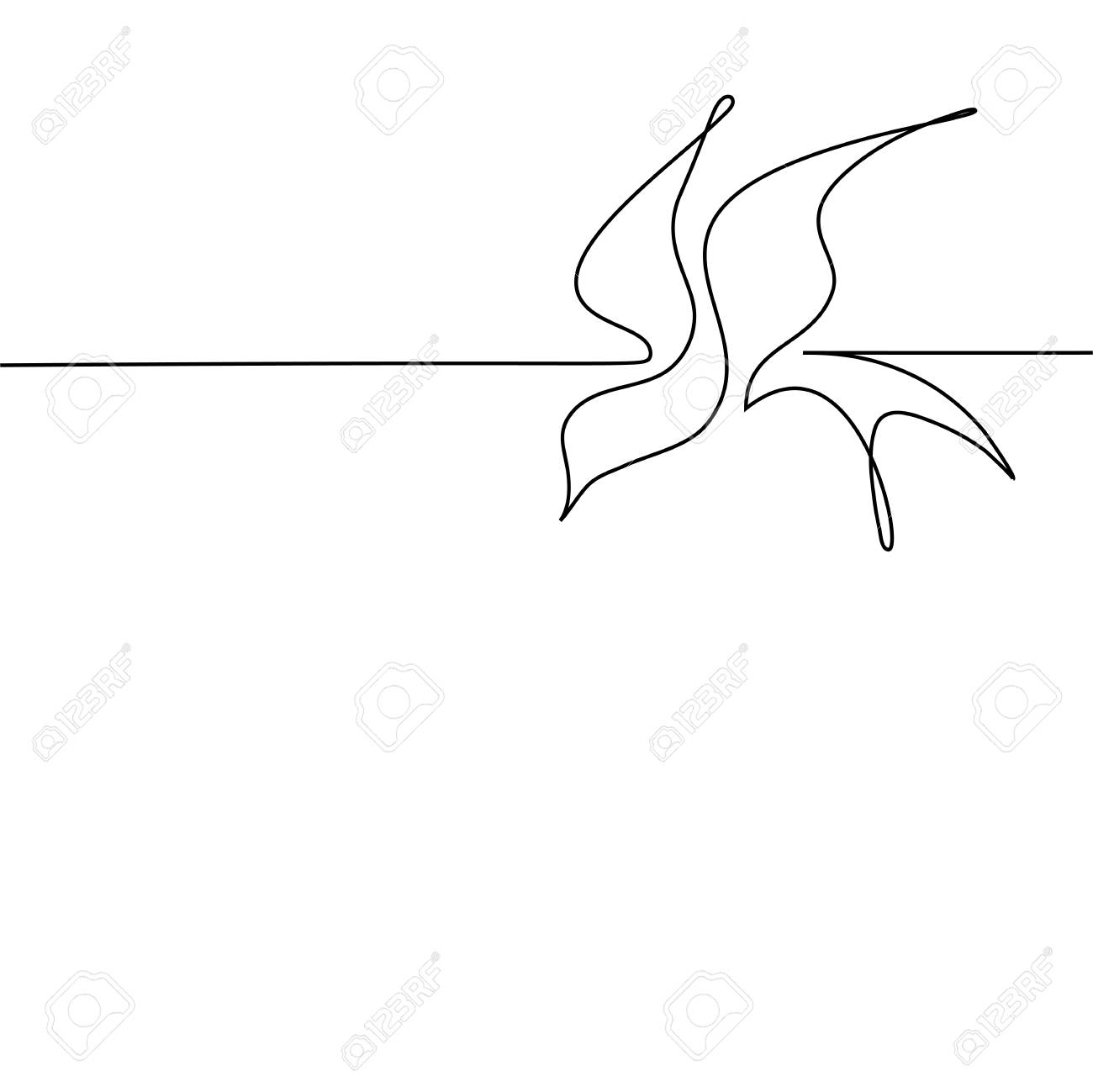 1300x1299 Continuous One Line Drawing. Flying Bird Logo. Black And White