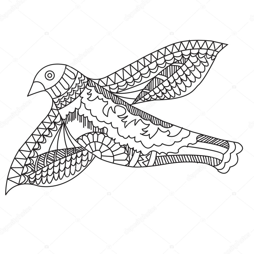 1024x1024 Doodle Drawing Flying Birds, Vector Illustration Stock Vector