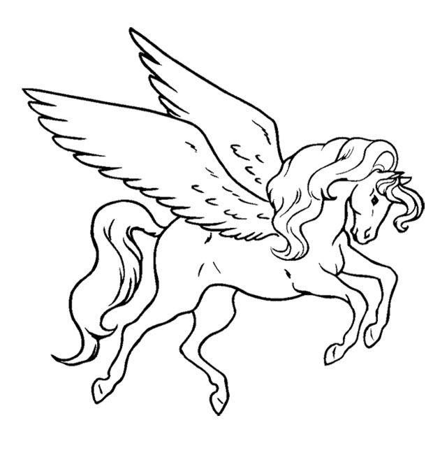 630x648 Flying Unicorn Coloring Pages