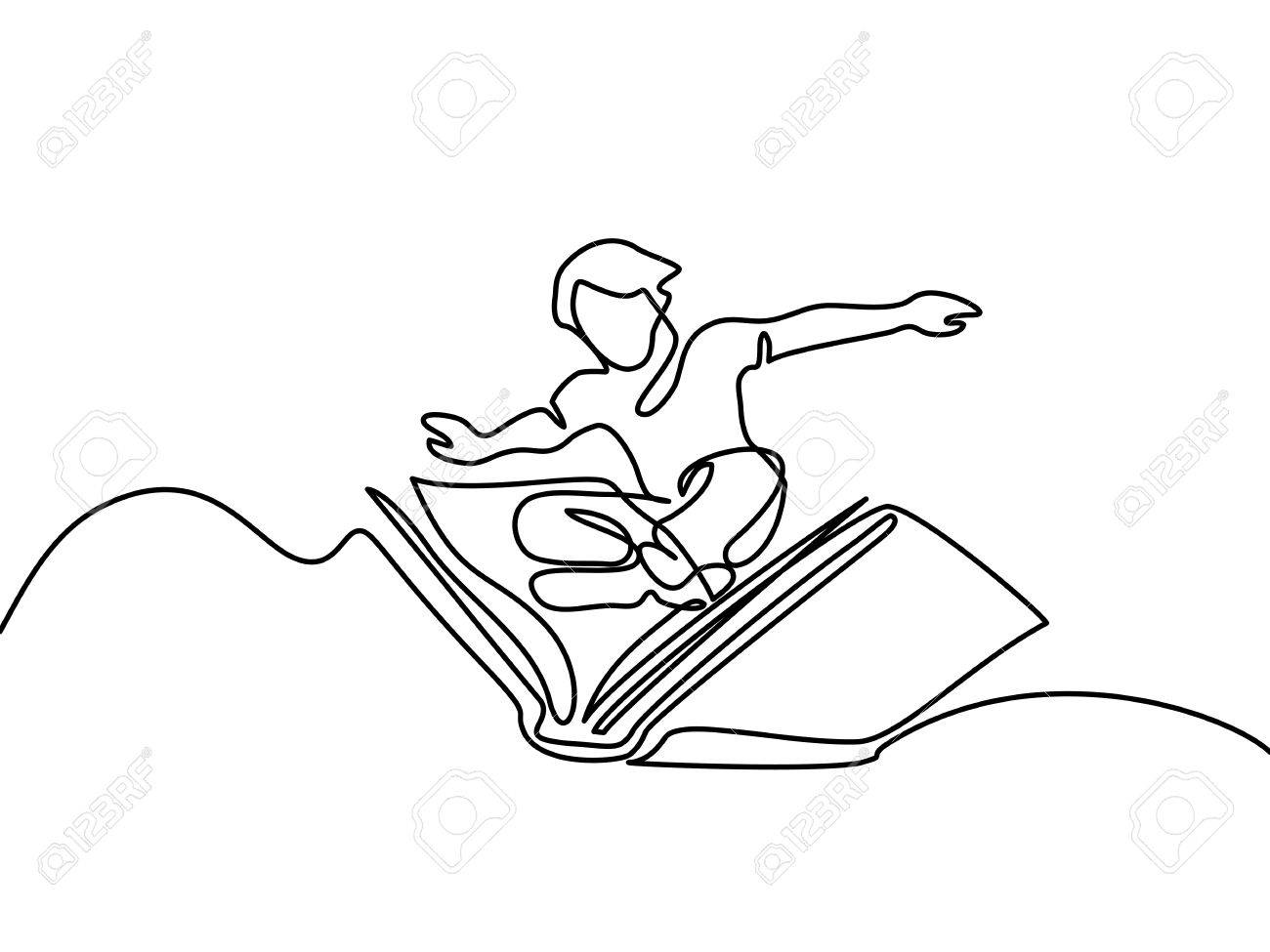 1300x975 Small Boy Flying With Book In The Sky. Vector Illustration