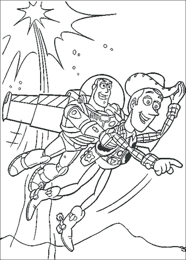 607x850 Toy Story Coloring Books Sheriff Woody And Buzz Are Flying