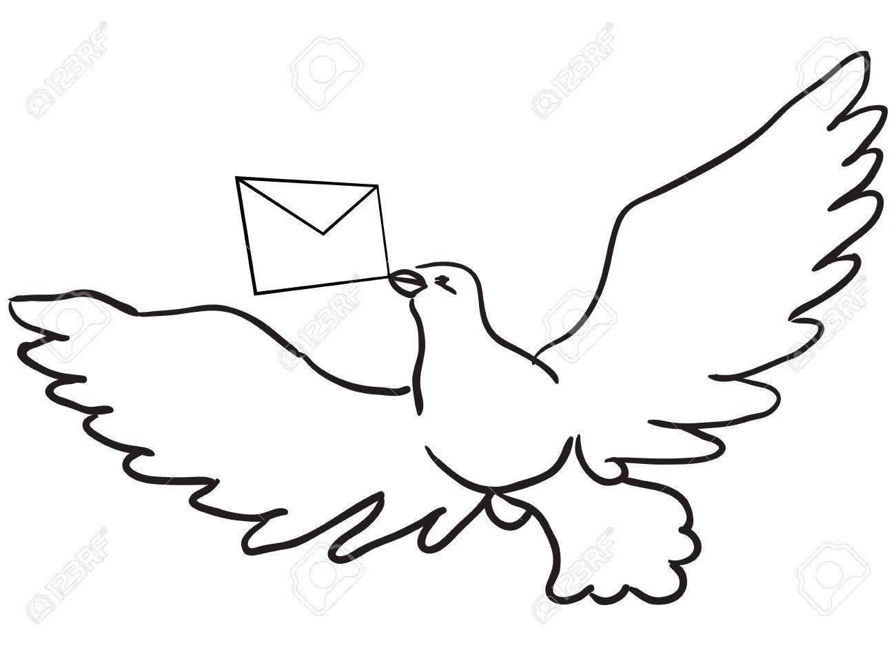 1300x953 Flying Dove With A Letter. Vector Illustration. Royalty Free