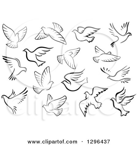 450x470 Clipart Of Black And White Flying Dove Birds