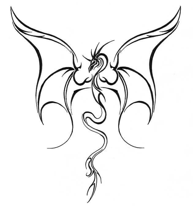 630x673 Simple Flying Dragon Tattoo Design Make On Paper