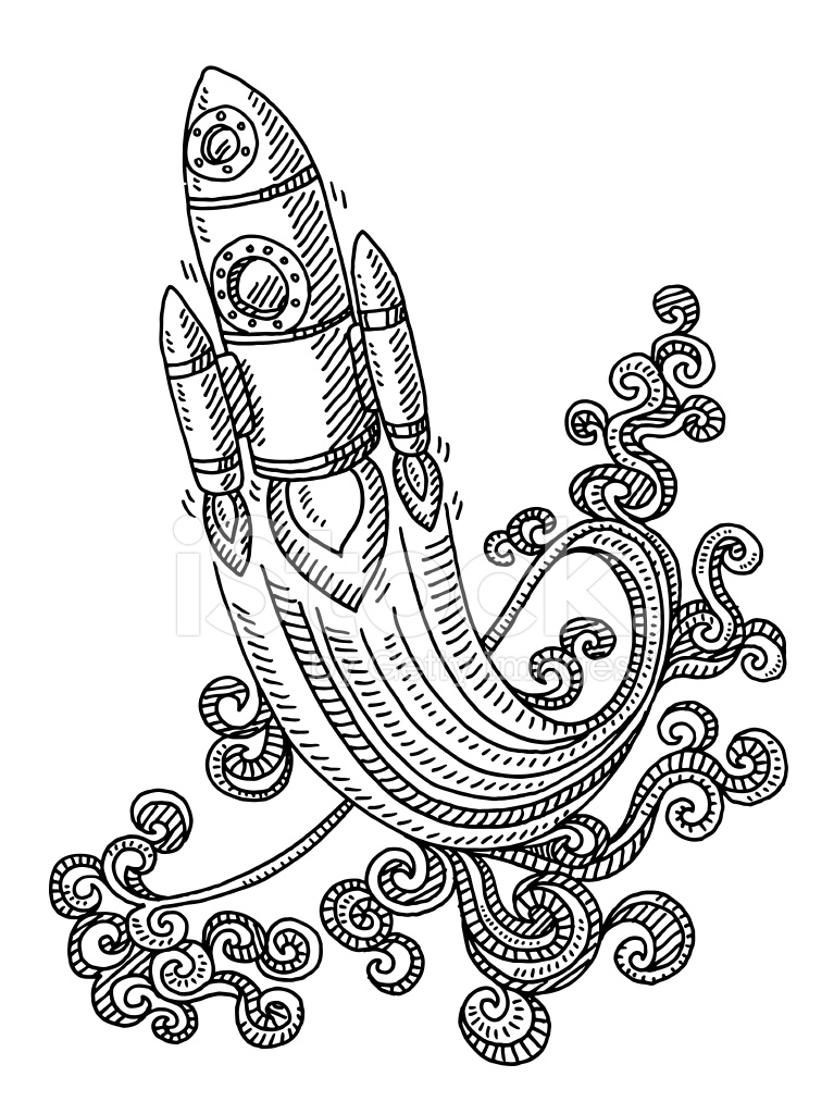 767x1024 Flying Rocket Swirl Pattern Drawing Stock Vector