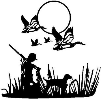 350x344 Hunter And His Lab, With Flying Ducks Overhead, Vinyl Cut Decal