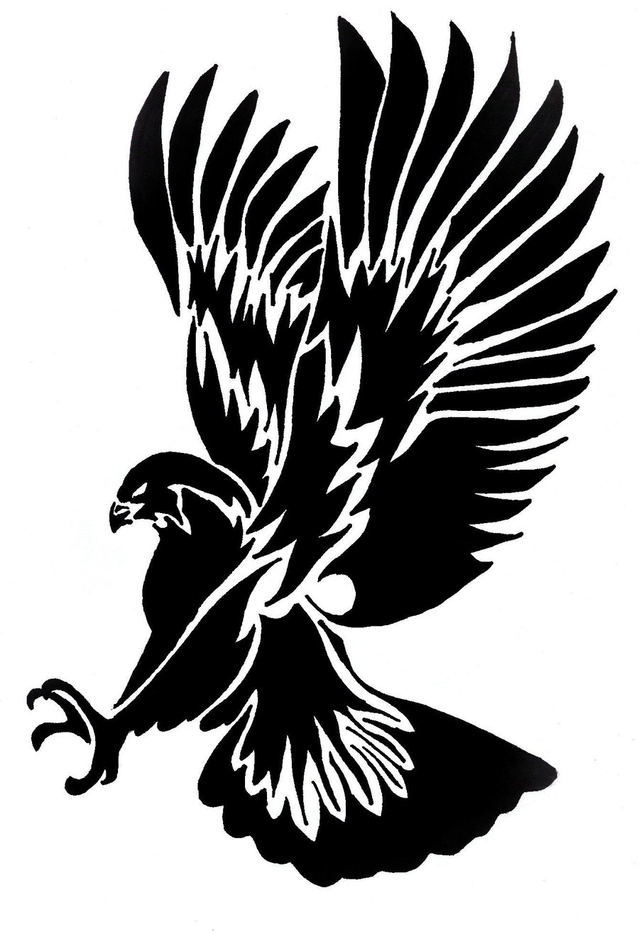 900x1316 Amazing Black Tribal Flying Hawk Tattoo Stencil By Linkgilbs