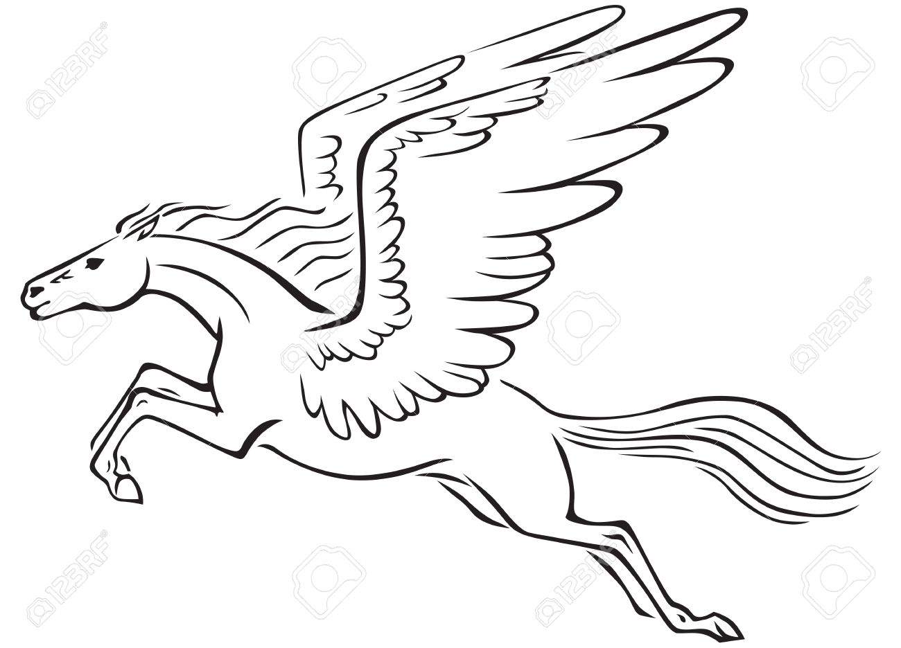 1300x936 Black And White Line Art Image Of A Winged Horse Pegasus Royalty