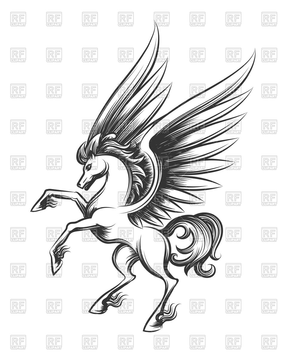 960x1200 Winged Horse Engraving. Hand Drawn Pegasus Or Flying Mustang