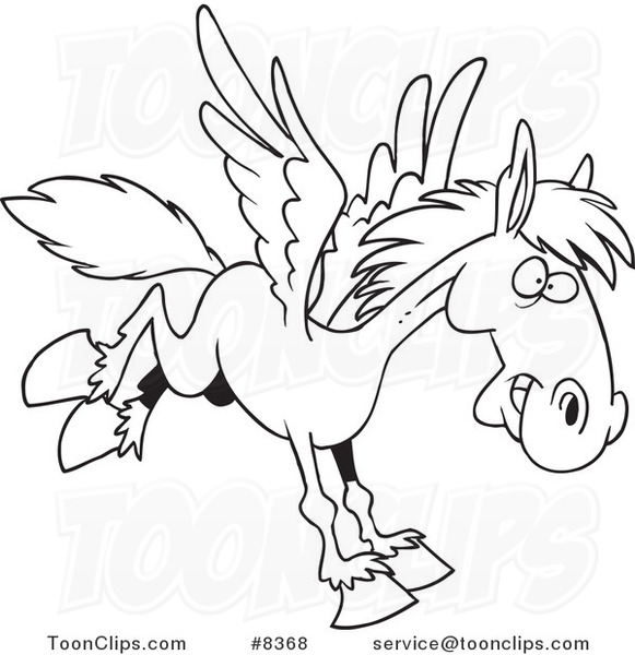 581x600 Cartoon Black And White Line Drawing Of A Winged Horse Flying