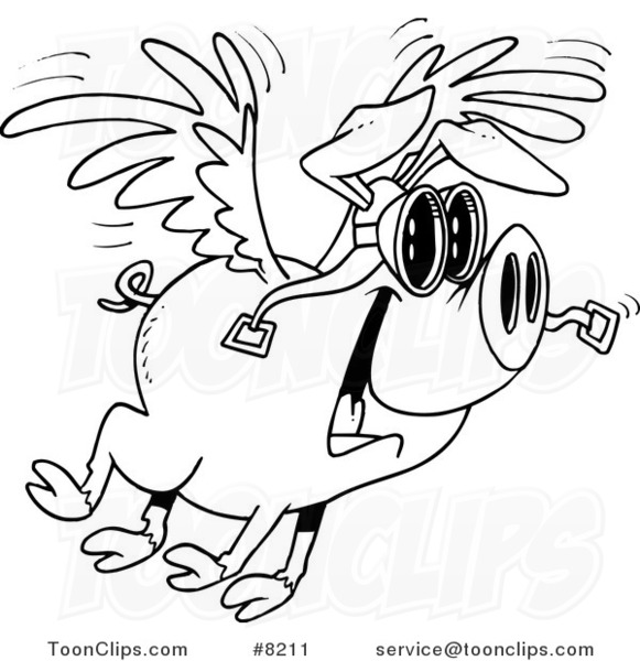 581x600 Cartoon Black And White Line Drawing Of A Flying Pig