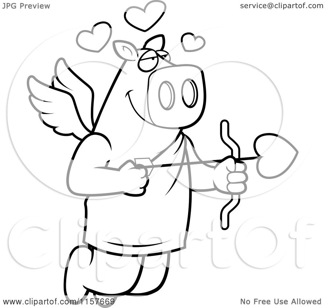 1080x1024 Cartoon Clipart Of A Black And White Flying Pig Cupid With Hearts