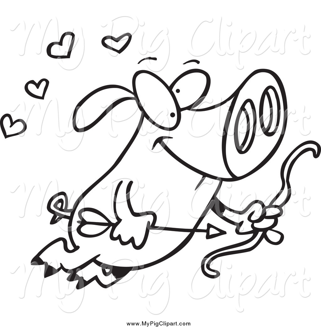 1024x1044 Swine Clipart Of A Black And White Flying Cupid Pig By Toonaday