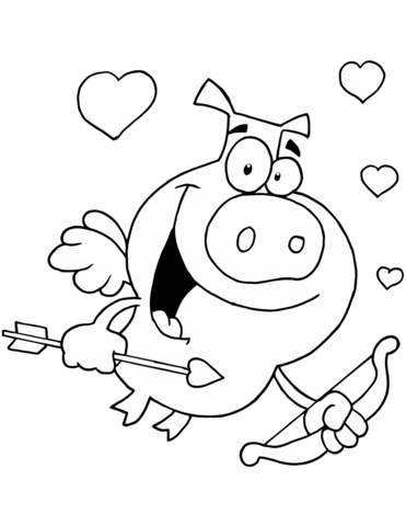 371x480 Cupid Pig Flying With Hearts Coloring Page Free Printable