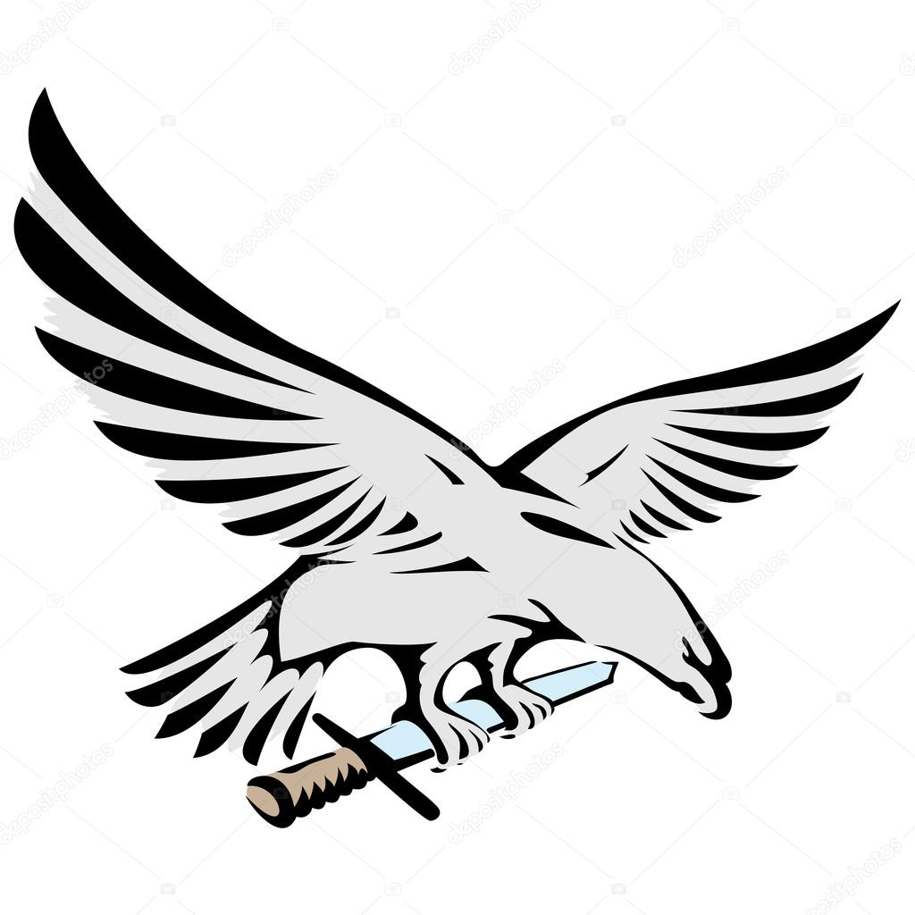 1024x1024 Flying Eagle Holding A Sword Illustration Stock Vector Alisher