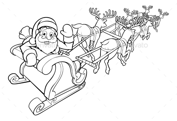 590x402 Santa And His Flying Sleigh And Reindeer By Krisdog Graphicriver