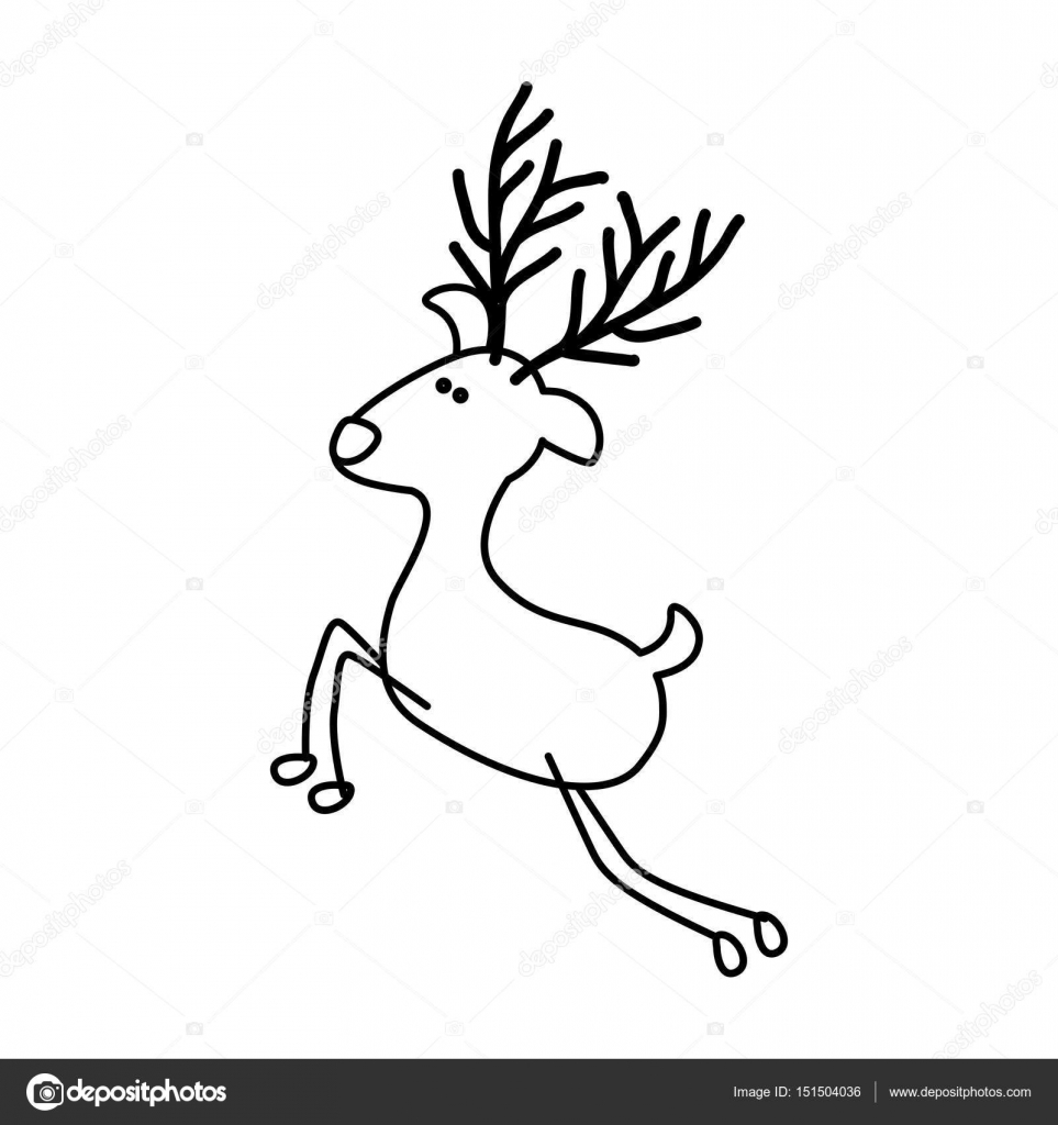 963x1024 Monochrome Contour Caricature Of Funny Flying Reindeer Stock