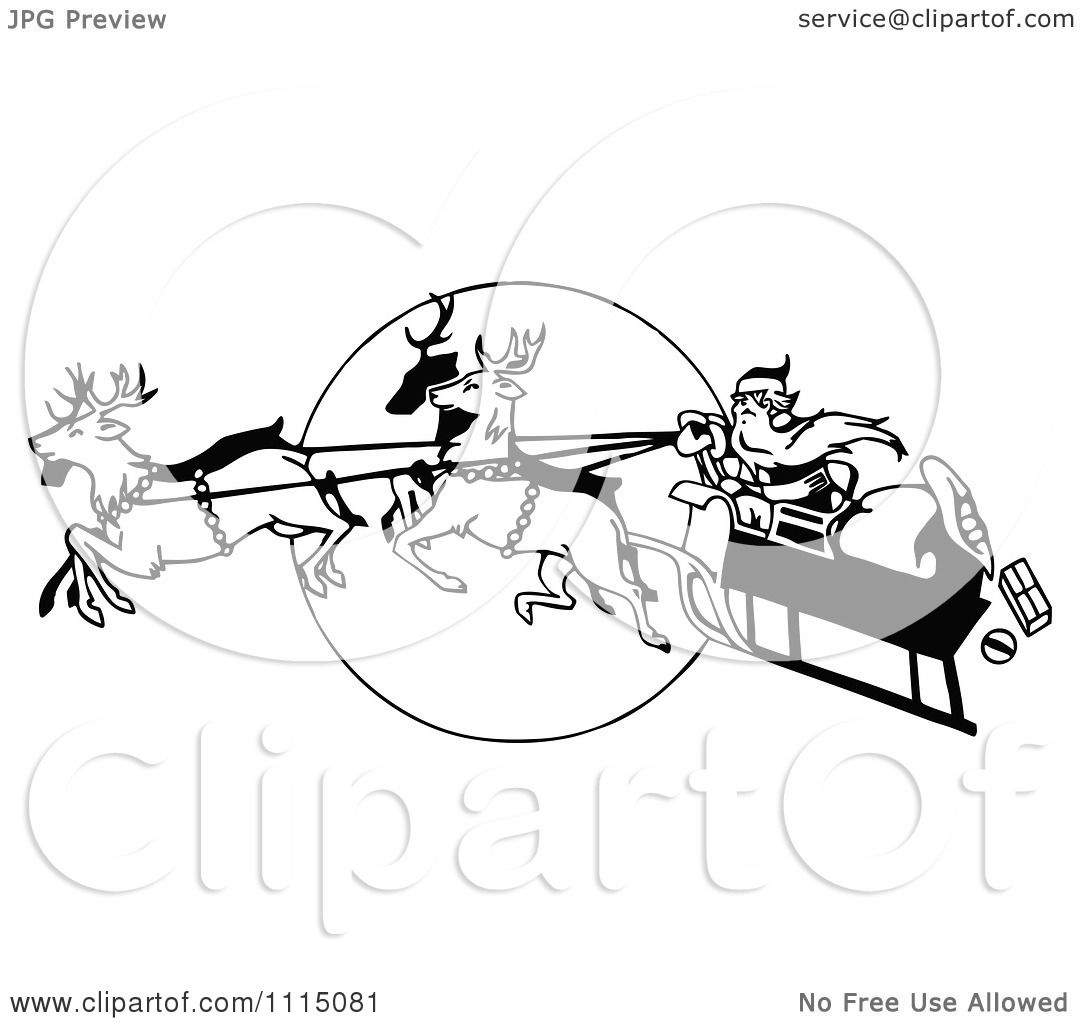 1080x1024 Clipart Vintage Black And White Flying Reindeer Leading Santas
