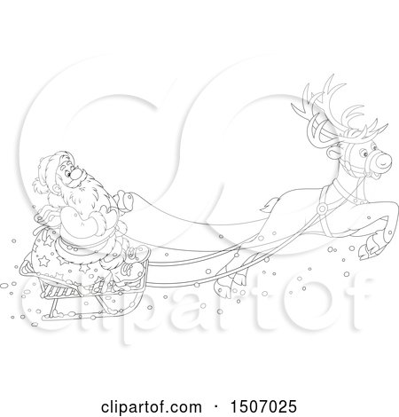 450x470 Clipart Of Blacknd White Single Reindeer Flying Santa In