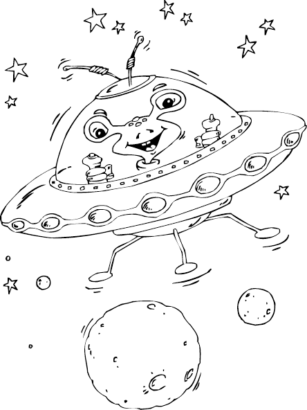 444x592 Alien Flying Saucer Coloring Page