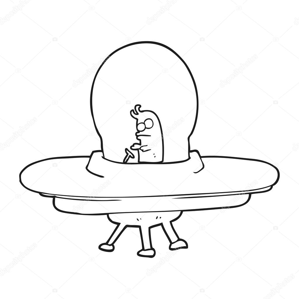 1024x1024 Black And White Cartoon Flying Saucer Stock Vector