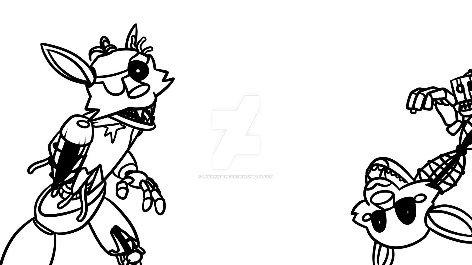 1600x900 Fnaf 3 Foxy And Mangle Line By Lunahydreigon