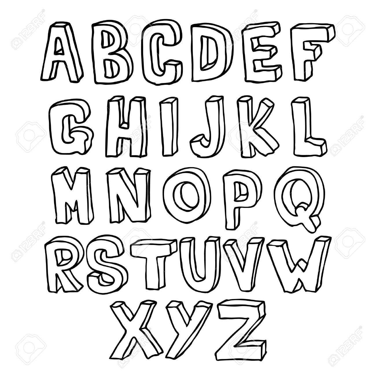 1300x1300 Hand Drawn Lettering 3d Alphabet Royalty Free Cliparts, Vectors