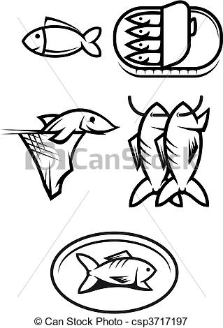 319x470 Fish Food Symbols. Set Of Seafood And Fish Symbols Isolated